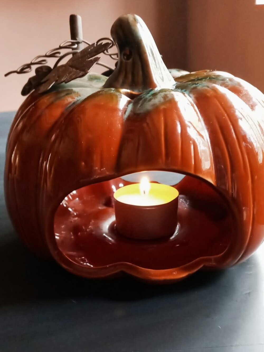Halloween Pumpkin Jack-O-Lantern Ceramic Tealight Votive Candle Holder - Picture 2 of 16